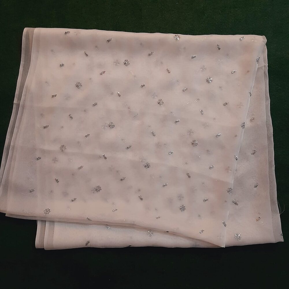 Silver Zari Embroided Chiffon Dupatta – Dyeable