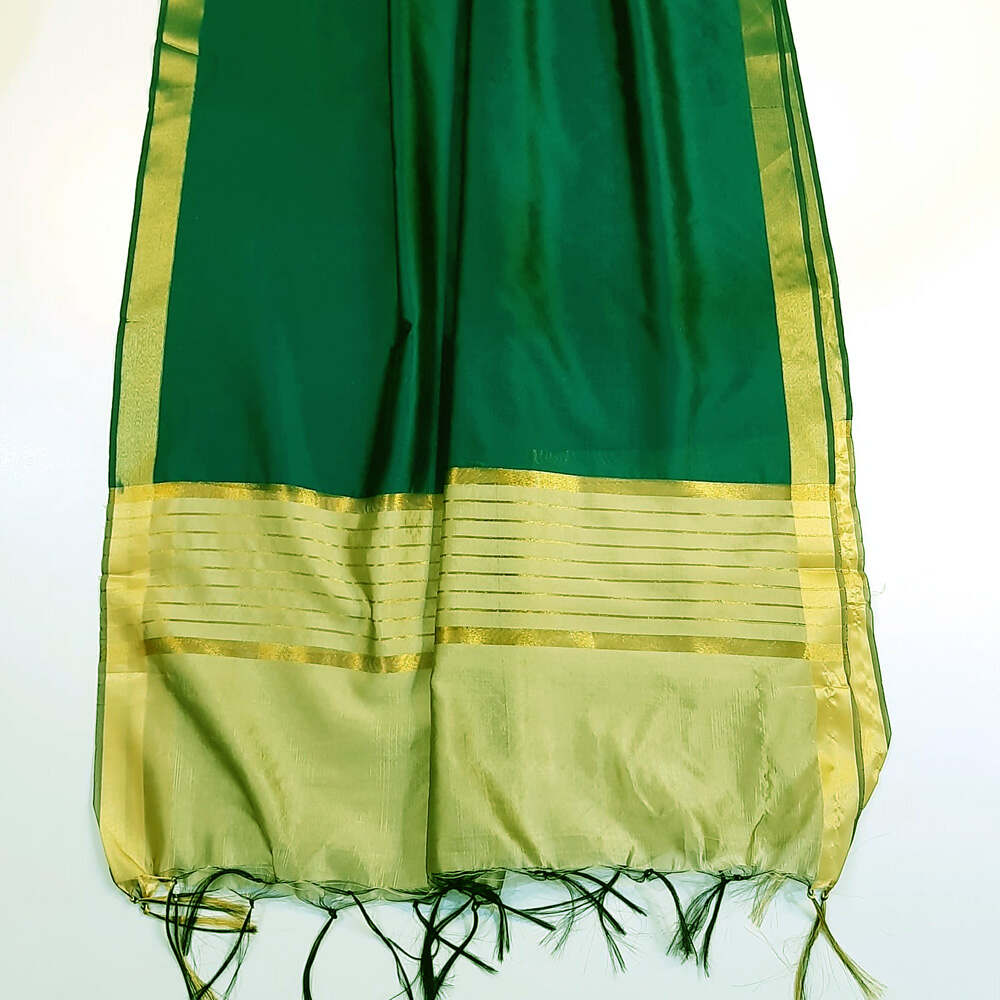 zari work cotton silk dupatta green