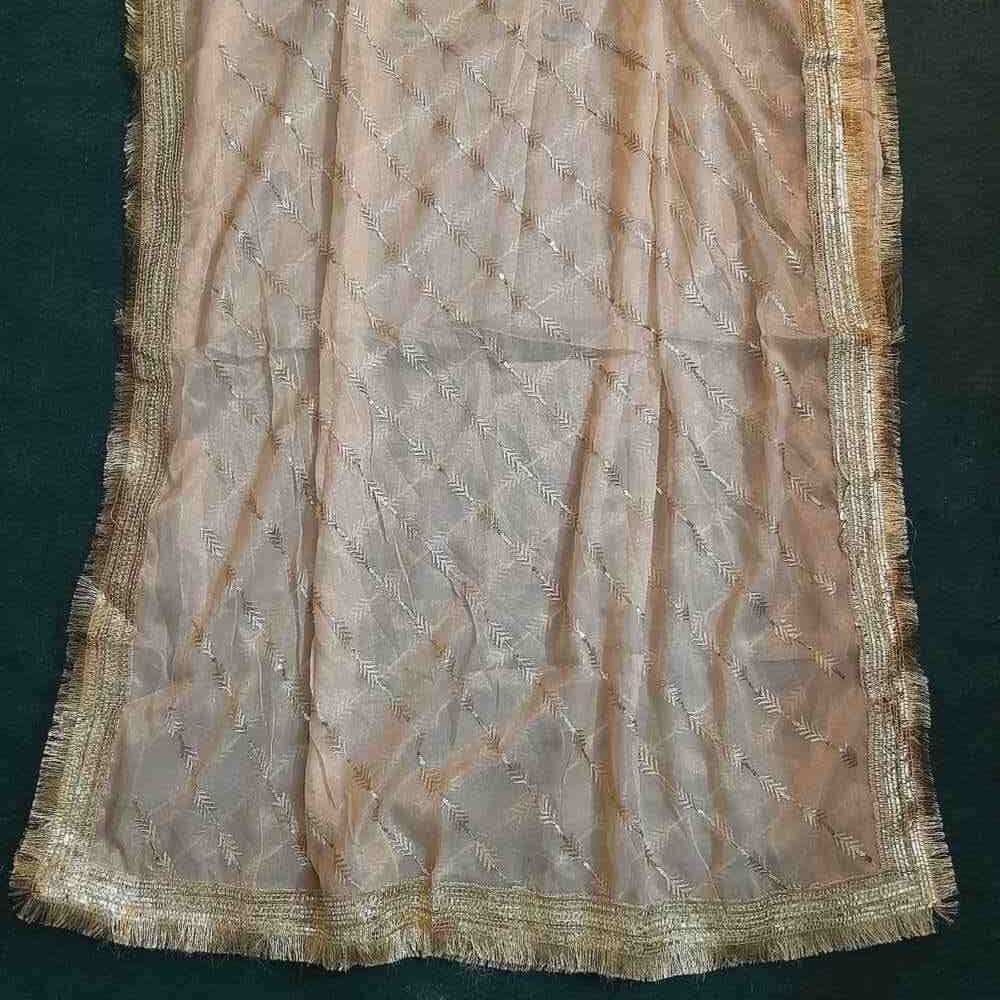 gota work net dupatta for wedding party beige