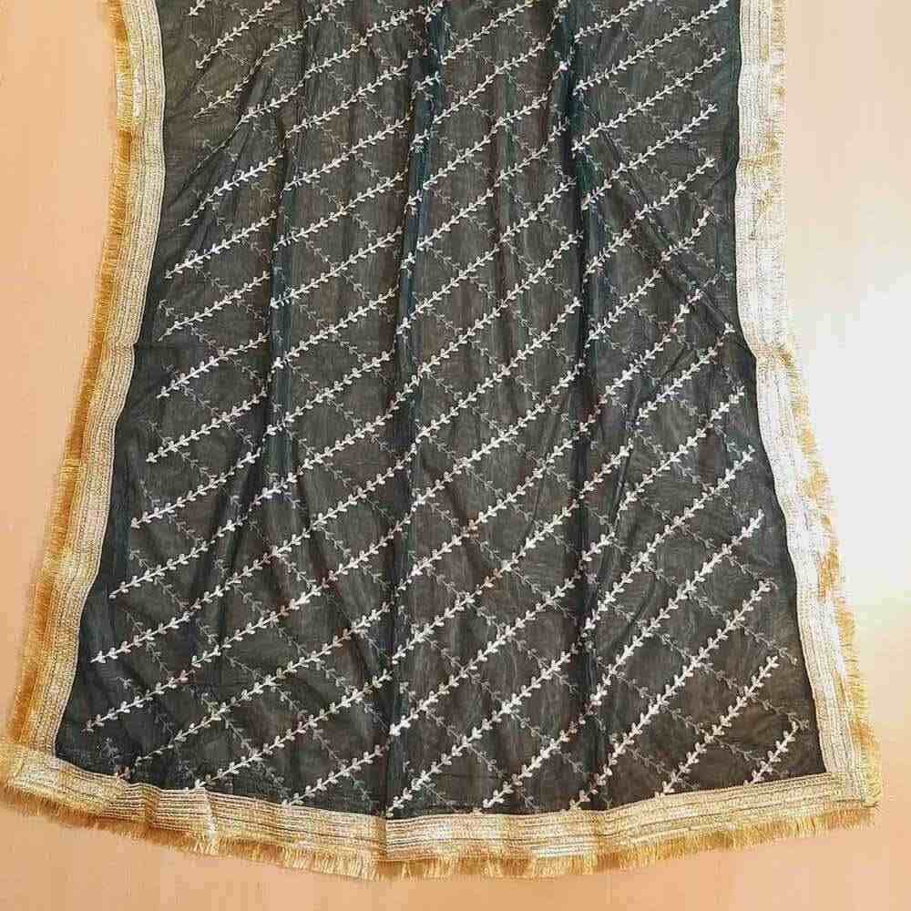 gota work net dupatta for wedding party green