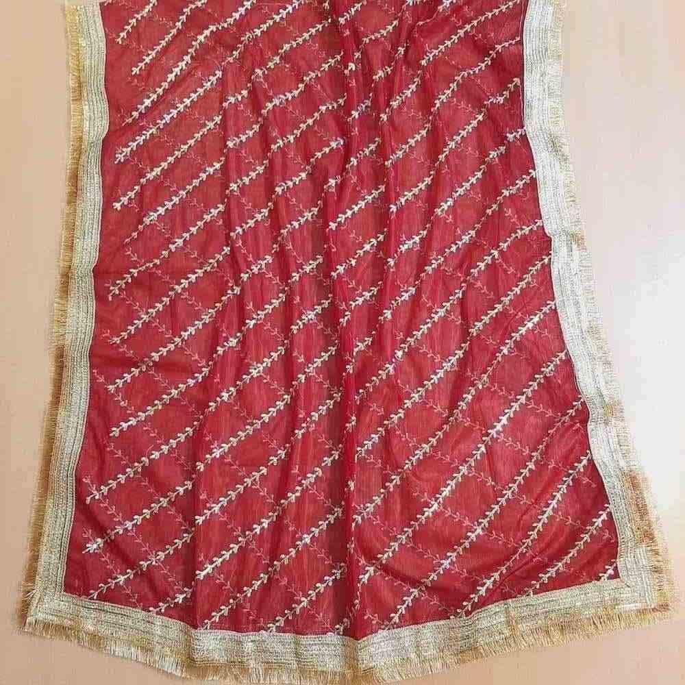 gota work net dupatta for wedding party maroon