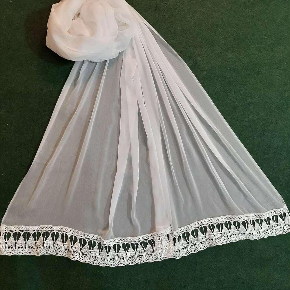 chiffon dupatta with 4 sided lace white