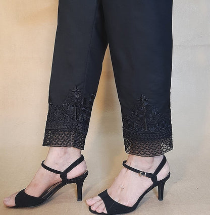 Embroided - Cotton Trouser - Black - ZT205