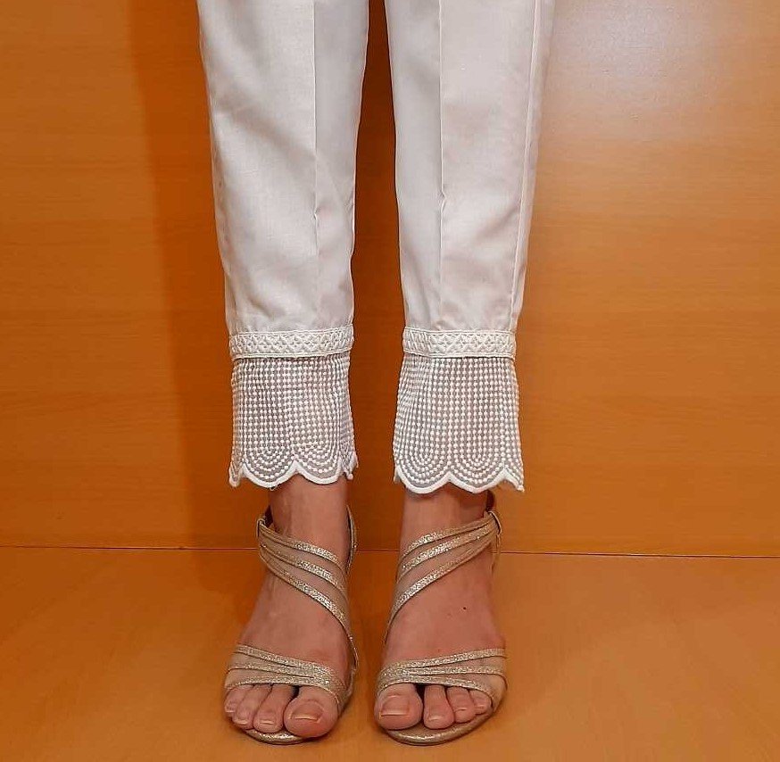 Laces Embellished Cotton Trouser - White -BGT27