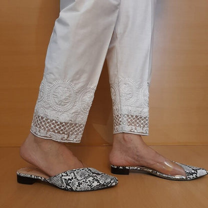 Embroided Trouser Pant  - Cotton - White - ZT151
