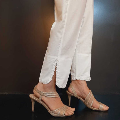 Laces Cut Design Trouser - Cotton - White - BGT34