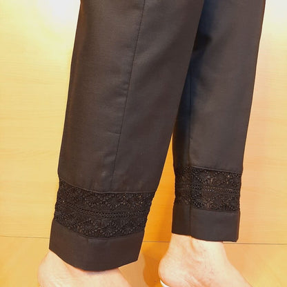 Laces Embellised Trouser - Cotton - Black - ZT488