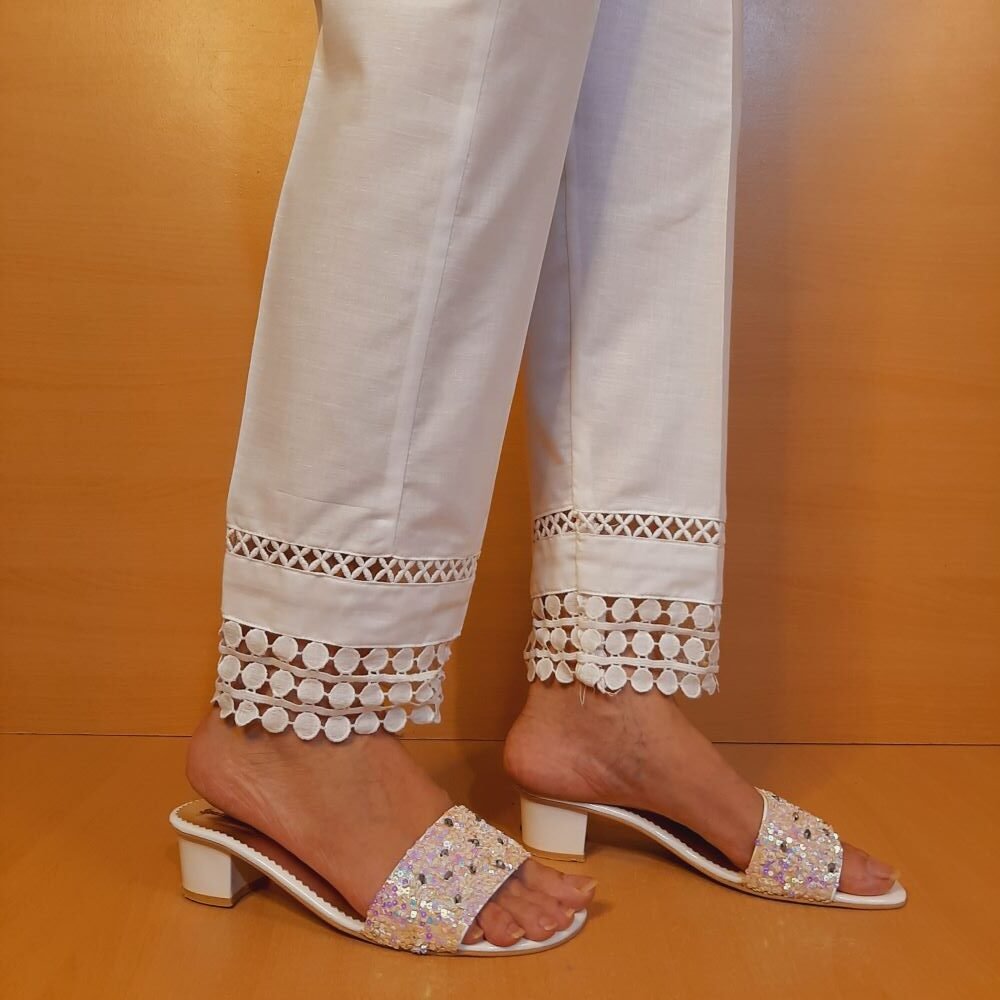 Laces Embellised Trouser - Cotton - White - ZT484