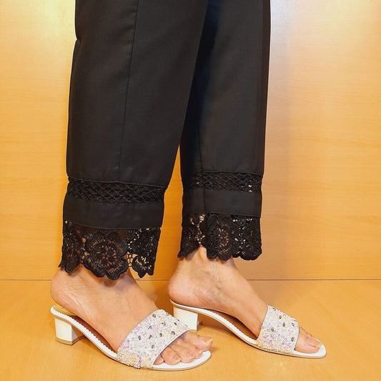 Laces Embellised Trouser - Cotton - Black - ZT486