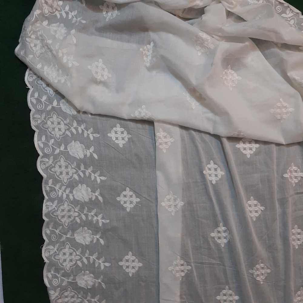 Cutwork Embroided Lawn Dyeable Dupatta – White