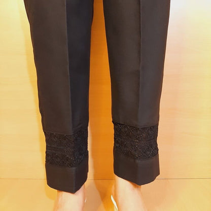 Laces Embellised Trouser - Cotton - Black - ZT488