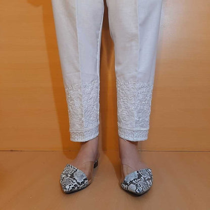Embroided – Cotton Trouser – White – ZT394