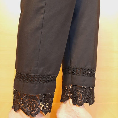 Laces Embellised Trouser - Cotton - Black - ZT486