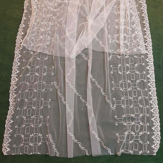 Embroided Net Dupatta Dyeable - White - ZD51