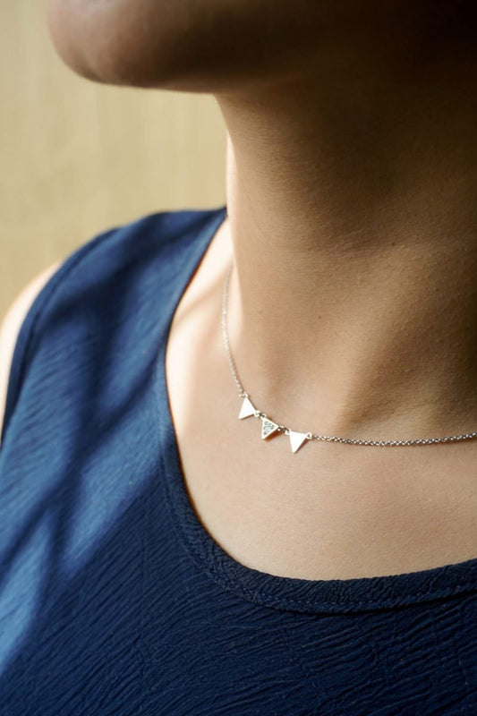 AGN0020 - Sparkling Silver Plated Triangle Necklace