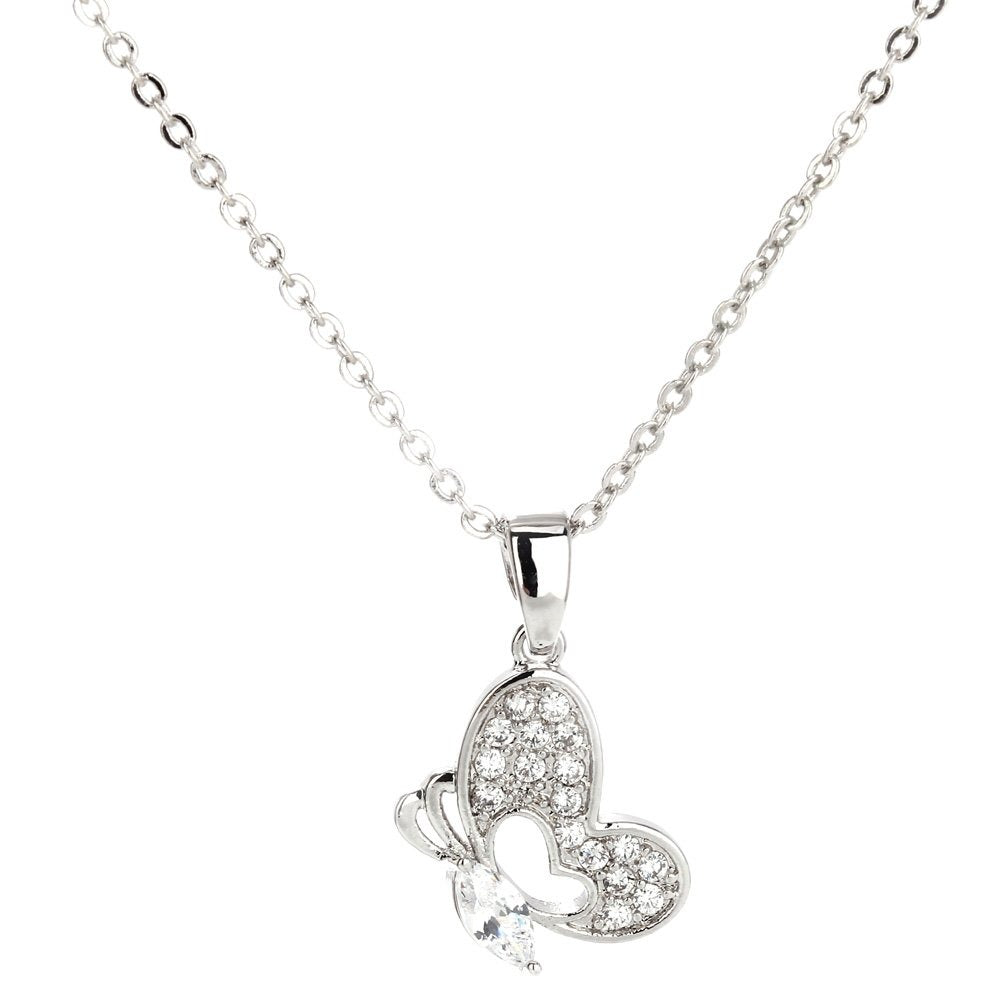 AGN0034 - Silver Plated Crystal Butterfly Necklace