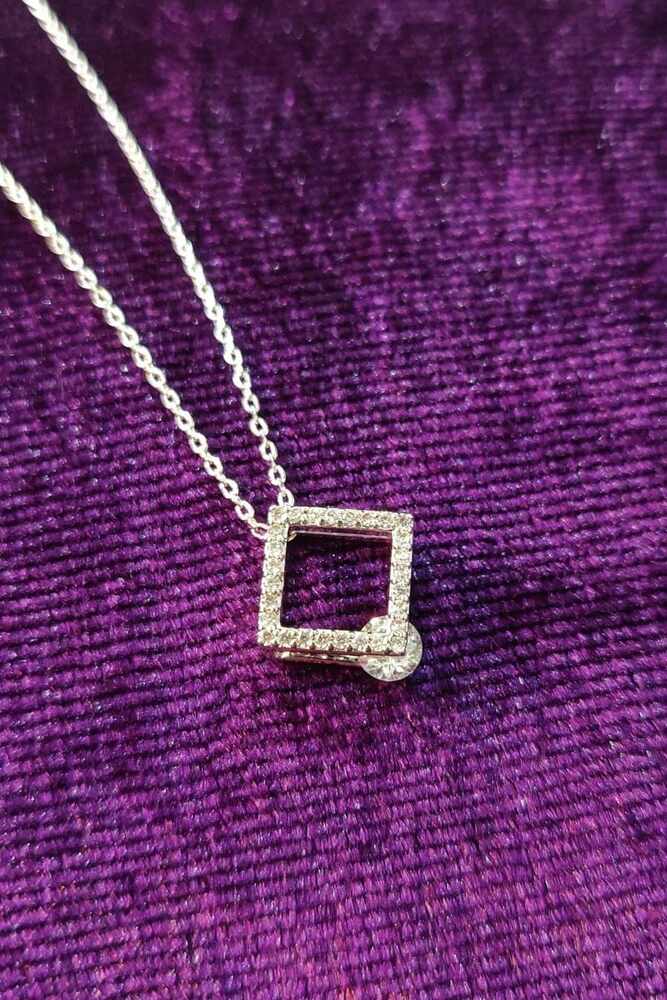 AGN0040 - Silver Sparkling Crystal Square Necklace