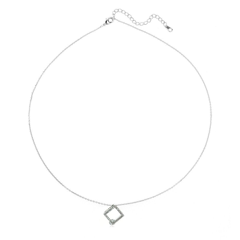 AGN0040 - Silver Sparkling Crystal Square Necklace