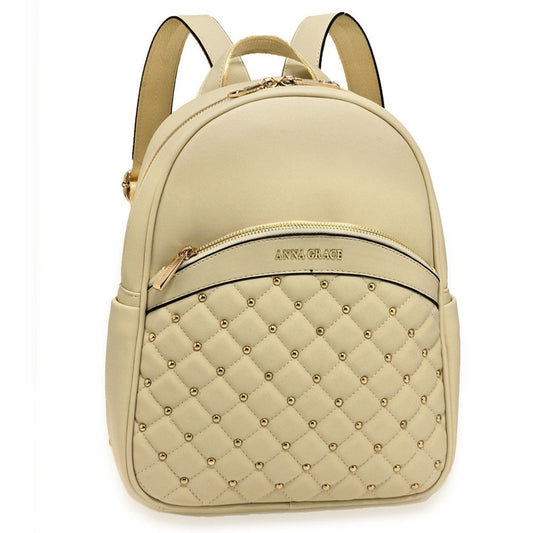 AG00590 - Ivory Quilt  Stud Backpack School Bag