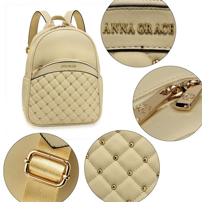 AG00590 - Ivory Quilt  Stud Backpack School Bag