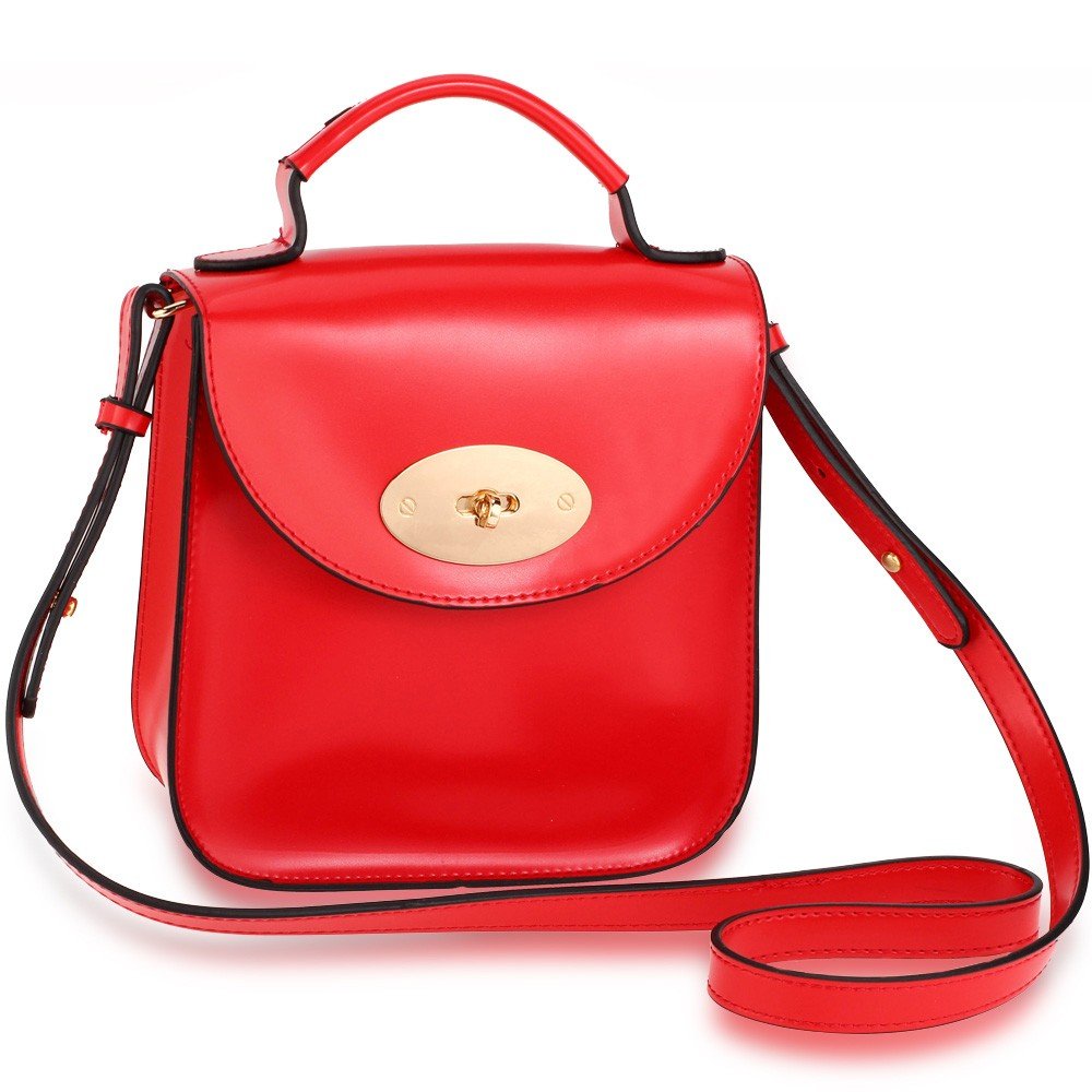 AG00662 - Red Flap Twist Lock Cross Body Bag