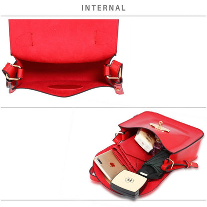 AG00662 - Red Flap Twist Lock Cross Body Bag