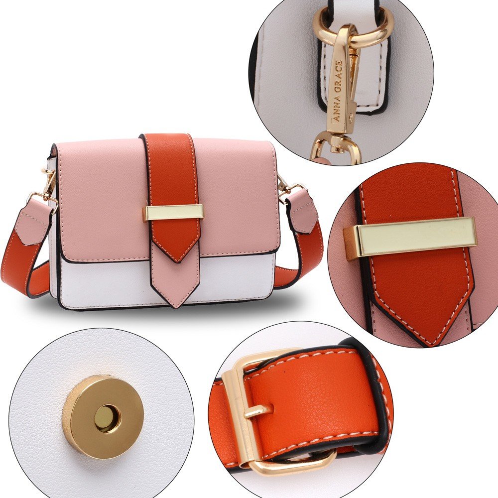 AG00692 - Pink / White / Orange Flap Cross Body Shoulder Bag