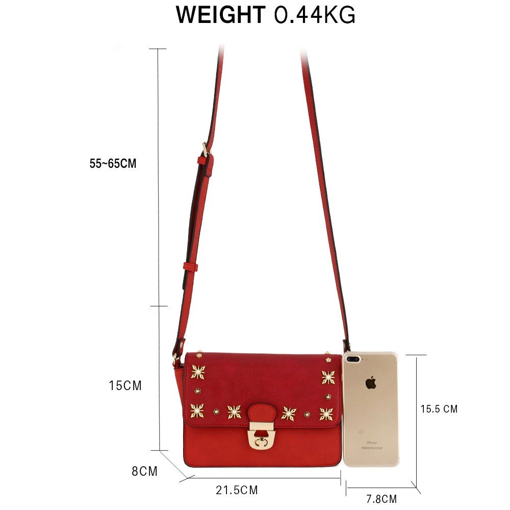 AG00718 - Burgundy Flap Twist Lock Cross Body Bag
