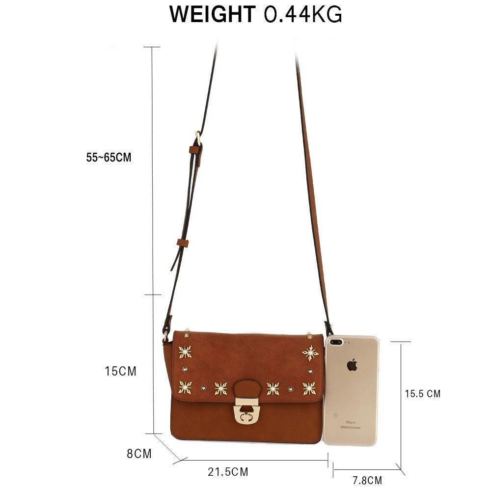 AG00718 - Tan Flap Twist Lock Cross Body Bag