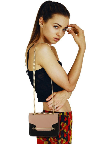 AG00720 - Nude / Black / Red Flap Style Cross Body Bag