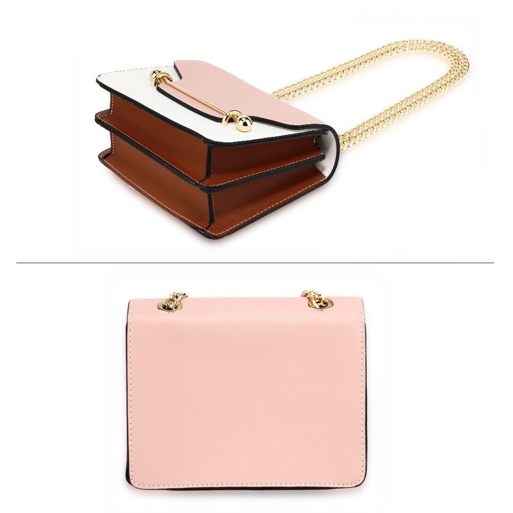 AG00720 - Pink / White / Brown Flap Style Cross Body Bag