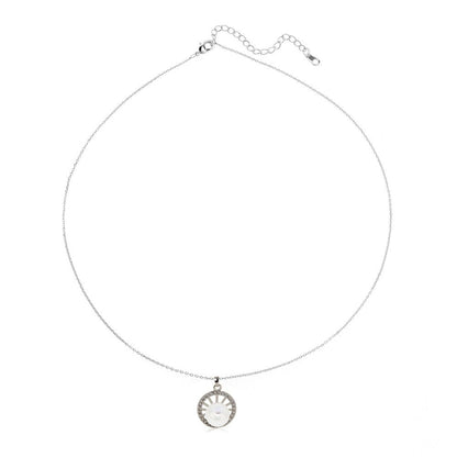 AGN0049 - Silver Sparkling Crystal Pearl Circle Necklace