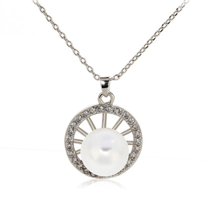 AGN0049 - Silver Sparkling Crystal Pearl Circle Necklace
