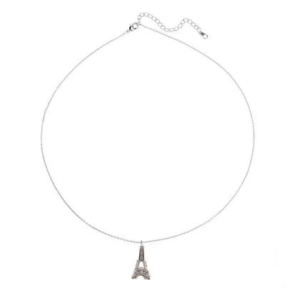 AGN0053 - Silver Sparkling Crystal Eiffel Tower Necklace