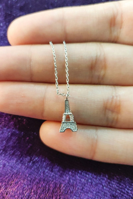 AGN0053 - Silver Sparkling Crystal Eiffel Tower Necklace