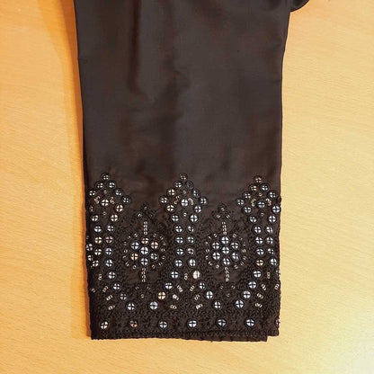 Artificial Mirror Work Embroided Cotton Trouser - Black - ZT446