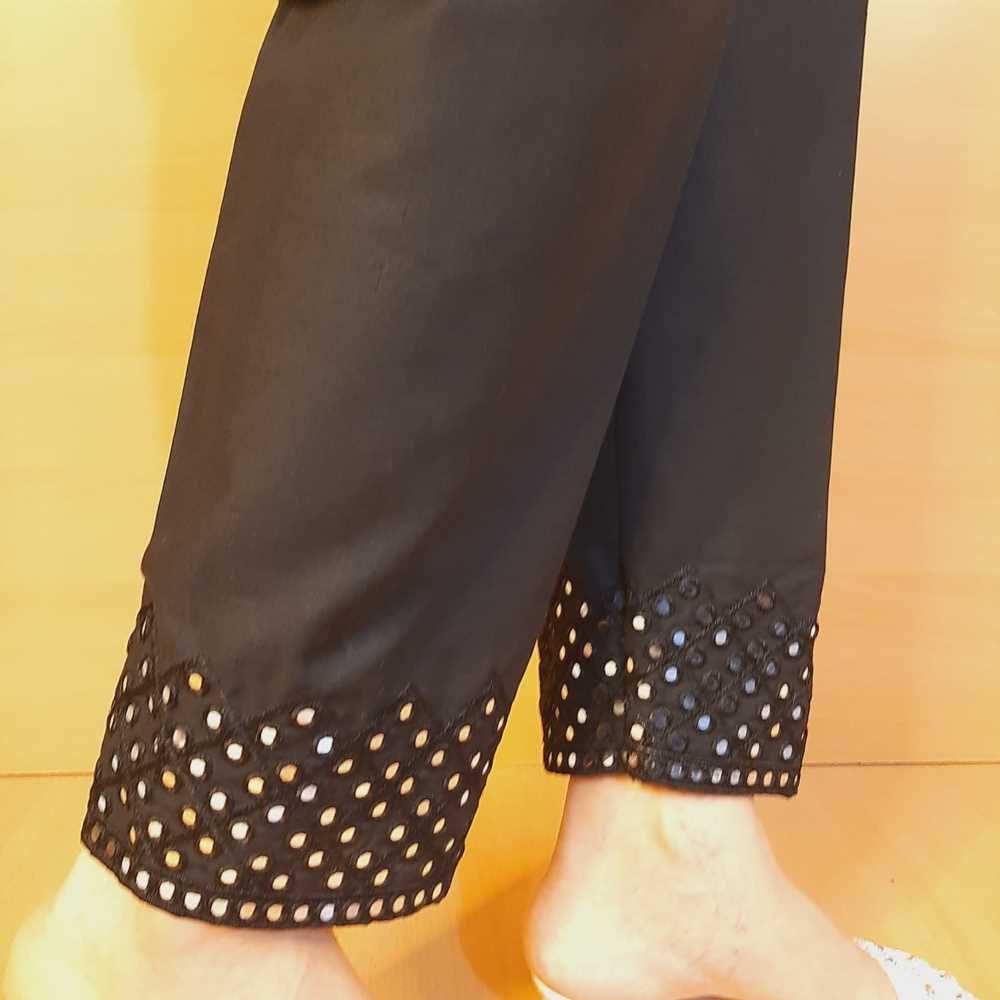 Artificial Mirror Work Embroided Cotton Trouser - Black - ZT497