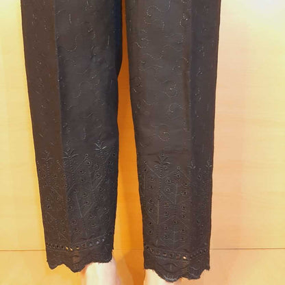 Chikankari Trouser - Soft Cotton - Black - ZT502