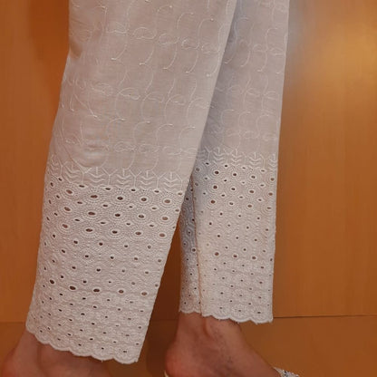 Chikankari Trouser - Soft Cotton - White - ZT371