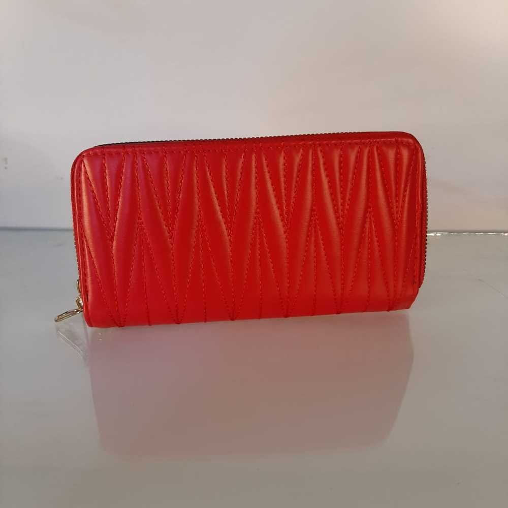 Double Zip Wallet Purse With Wristlet Strap - Red - W02