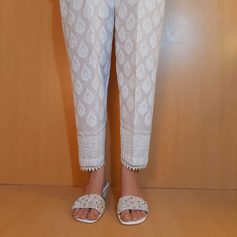 Embossed Trouser - White - Cotton