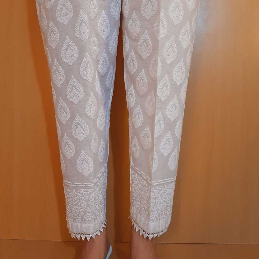 Embossed Trouser - White - Cotton