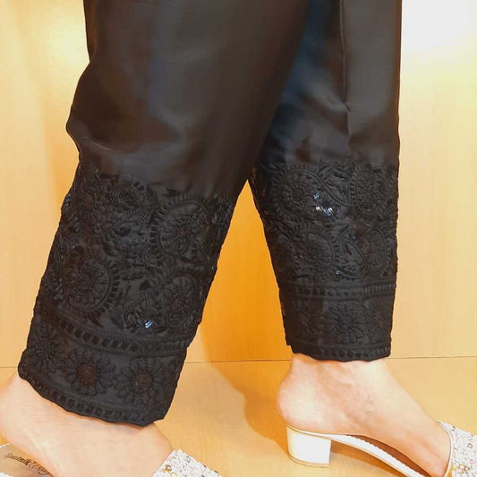 Embroided Silk Trouser – Black – ZT487