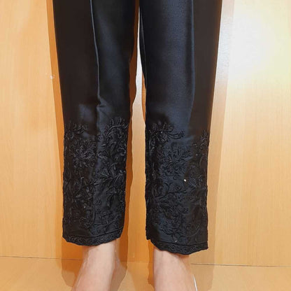 Embroided Silk Trouser – Black – ZT515