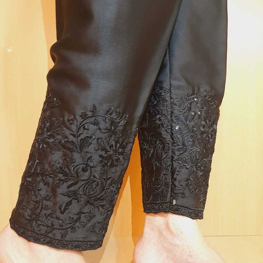 Embroided Silk Trouser – Black – ZT515