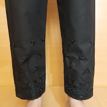 Embroided Trouser - Black - Cotton - ZT309