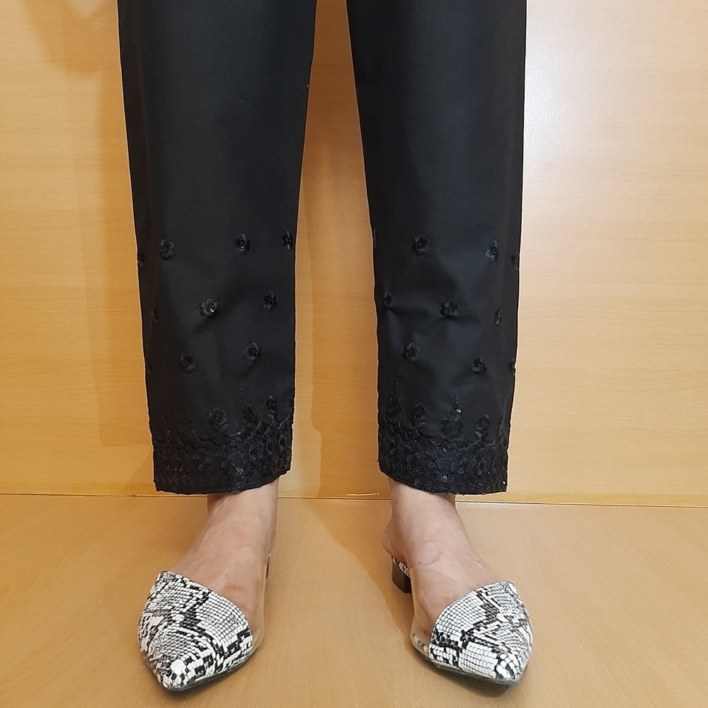 Embroided Trouser - Black - Cotton - ZT309