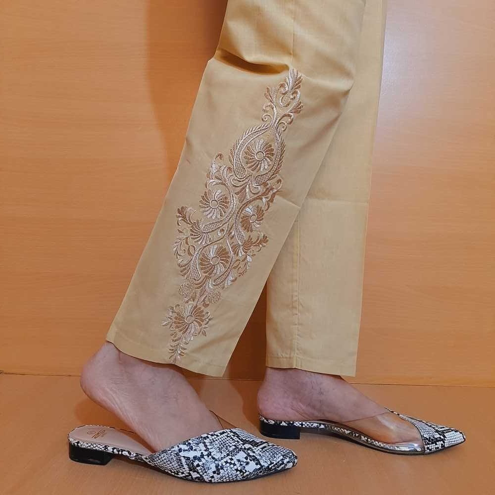 Embroided – Cotton Trouser – Beige – KT02