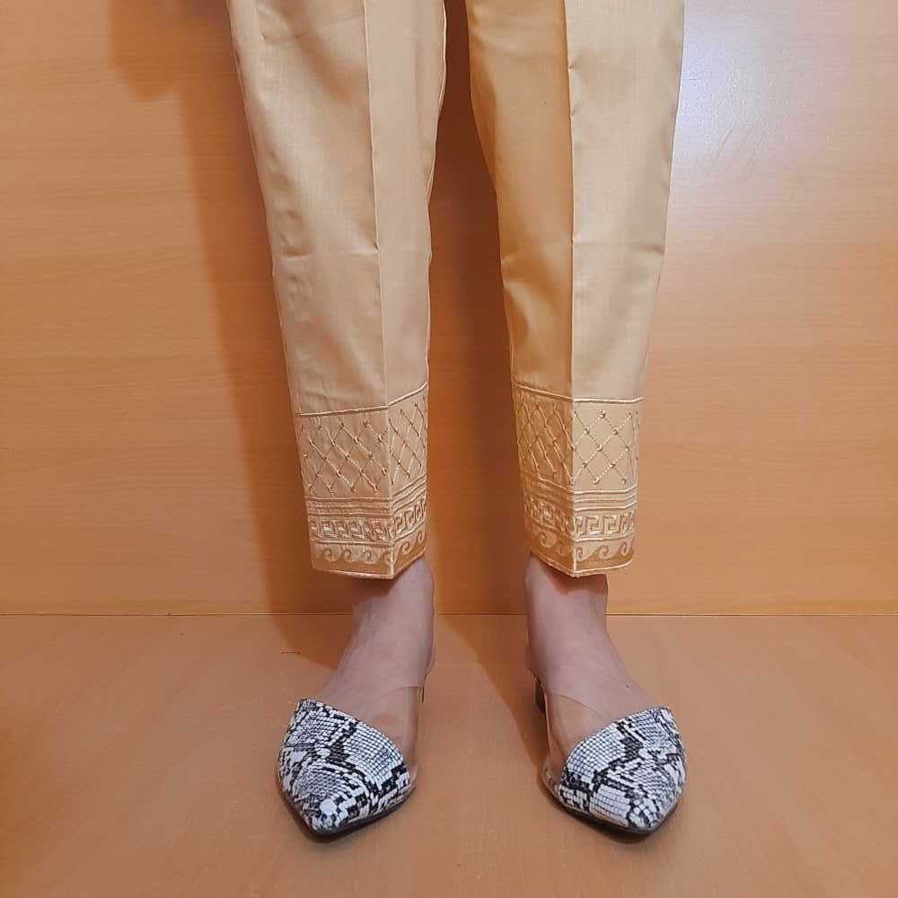 Embroided – Cotton Trouser – Beige – KT03