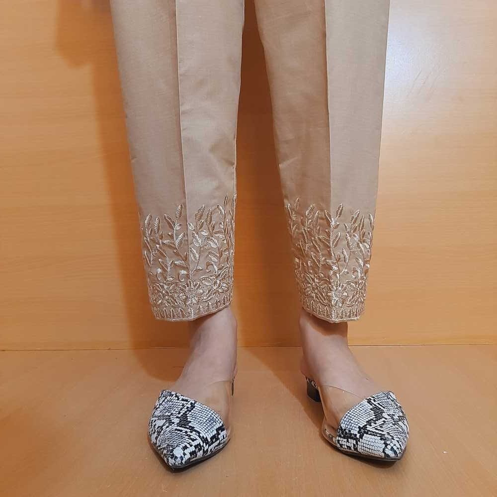 Embroided – Cotton Trouser – Beige – ZT365
